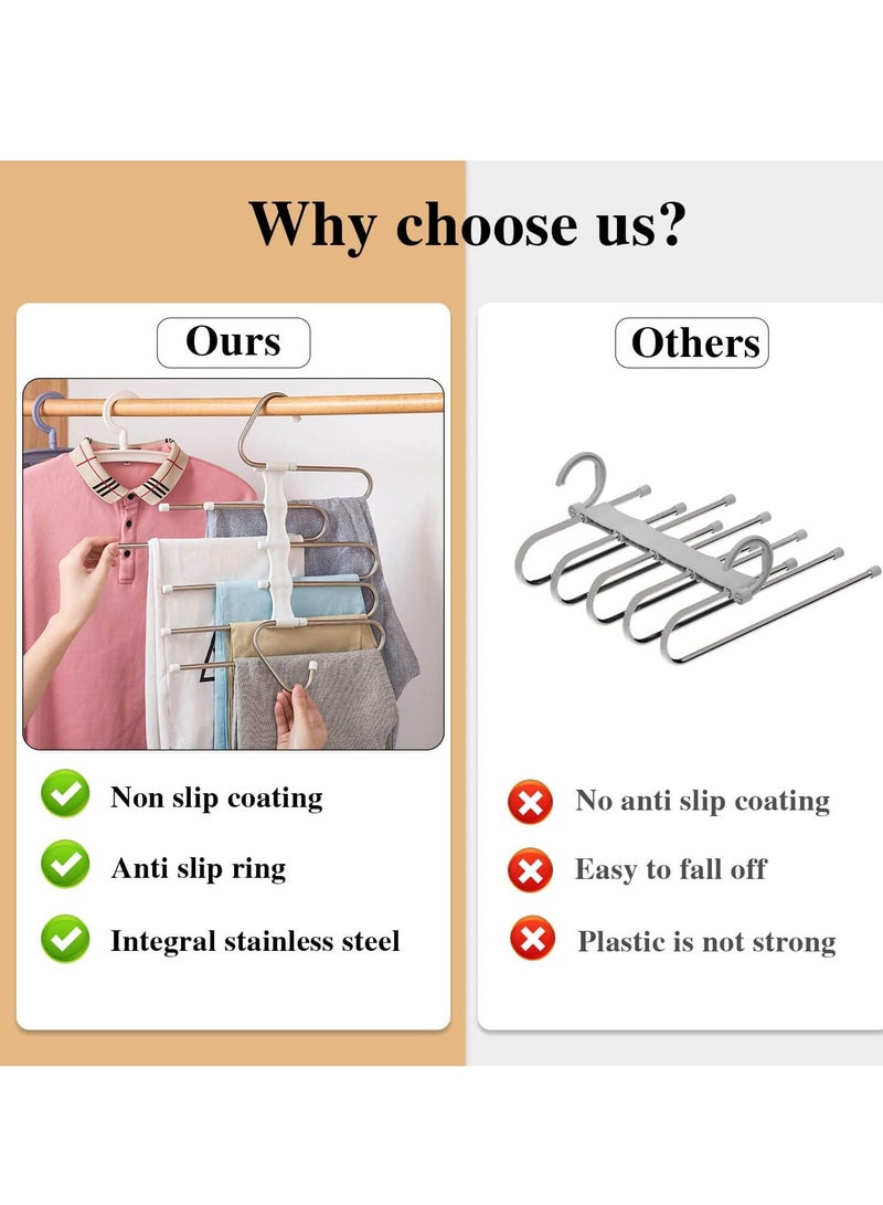 YelaJoy 5 Layers  Pants Hangers, Space Saving Stainless Steel Closet Organizer,  Anti-Slip S-Type Design, Closet Organizers and Storage for Pants, Jeans,  Skirts,  Scarf,  Legging (2 Pcs White) - Image 3