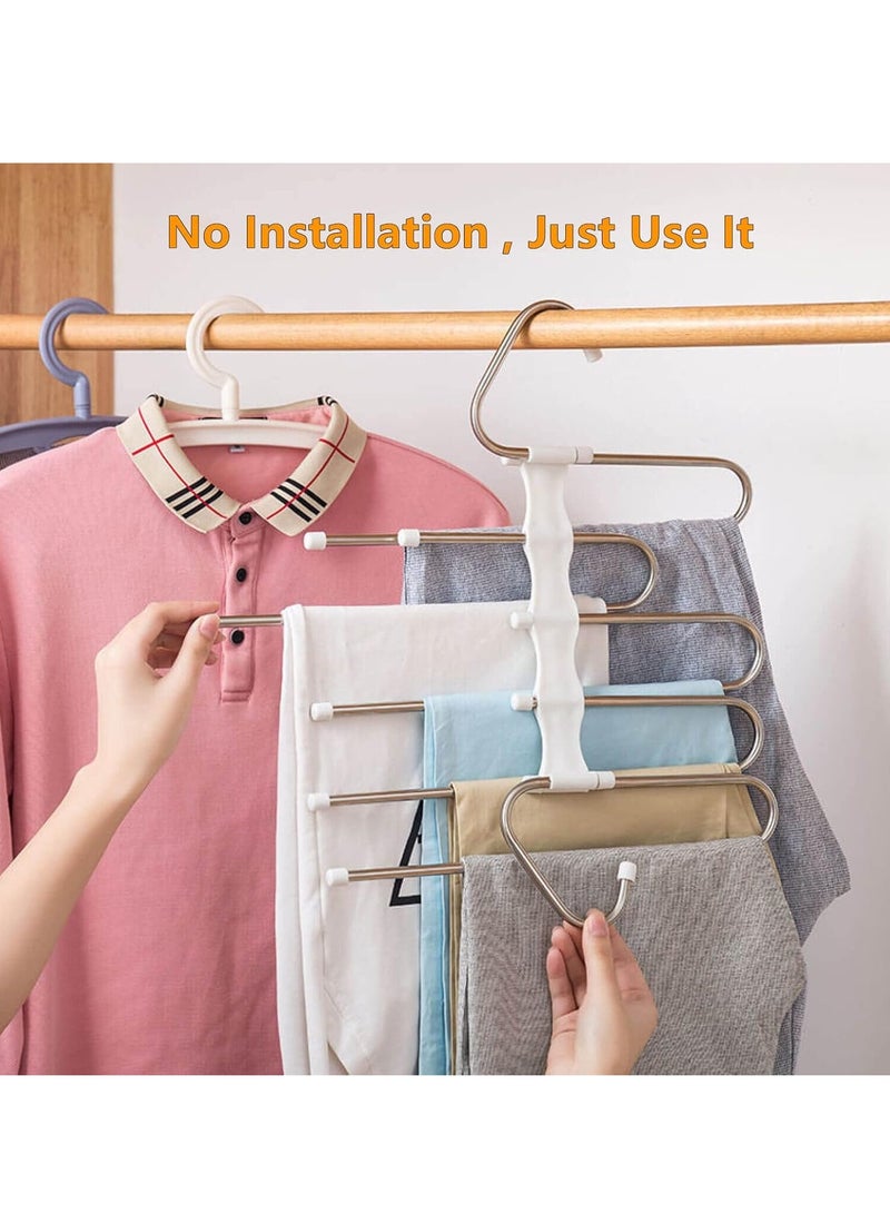 YelaJoy 5 Layers  Pants Hangers, Space Saving Stainless Steel Closet Organizer,  Anti-Slip S-Type Design, Closet Organizers and Storage for Pants, Jeans,  Skirts,  Scarf,  Legging (2 Pcs White) - Image 4