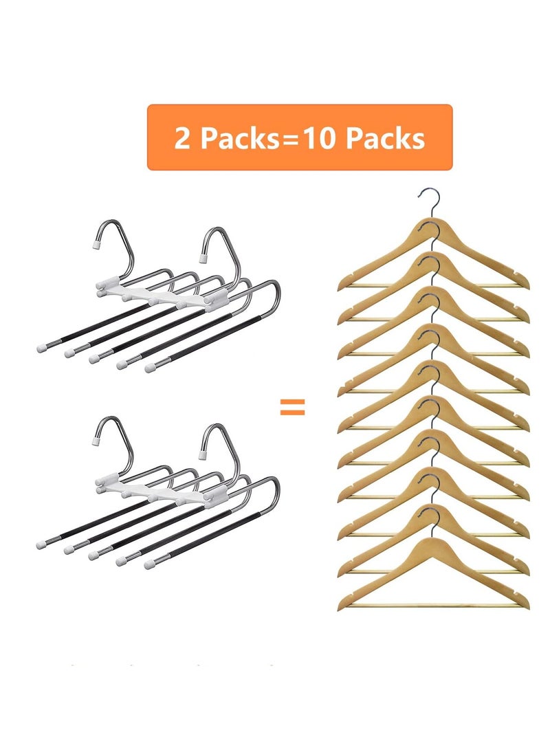 YelaJoy 5 Layers  Pants Hangers, Space Saving Stainless Steel Closet Organizer,  Anti-Slip S-Type Design, Closet Organizers and Storage for Pants, Jeans,  Skirts,  Scarf,  Legging (2 Pcs White) - Image 5