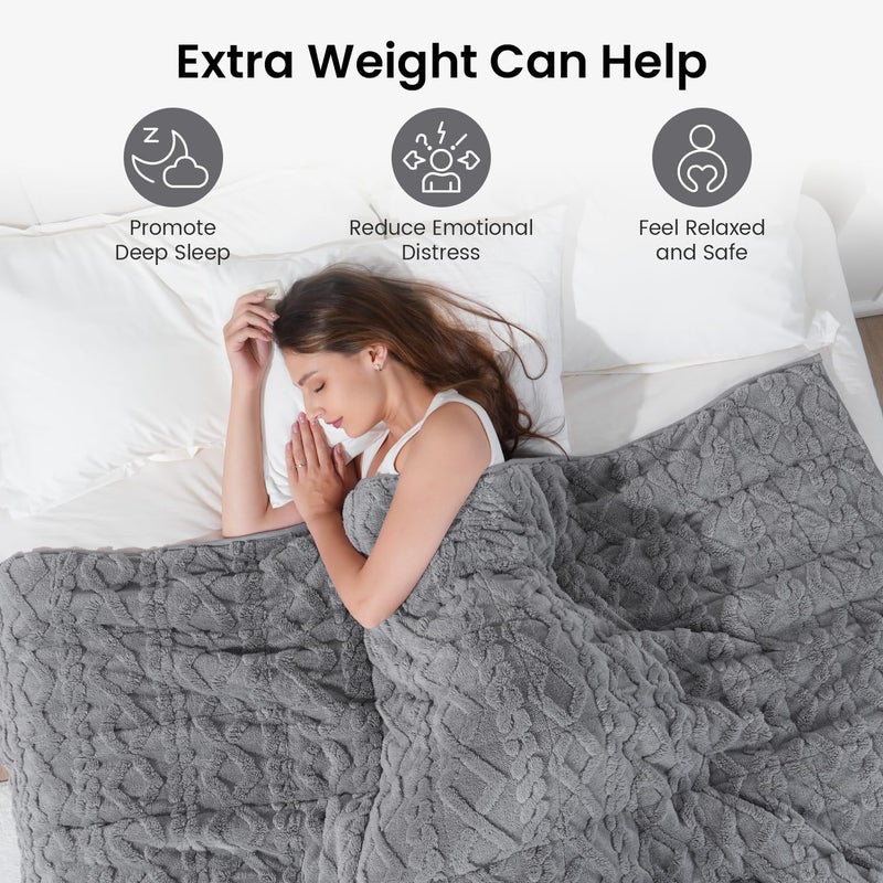 Drewin Queen Size Weighted Blanket 15 lbs for Adults, 60" x 80" 3D Stylish Jacquard Weighted Blankets for Sofa Bed, Cozy Warm Sherpa Throw Blanket for Calming and Relax, Grey - Image 2