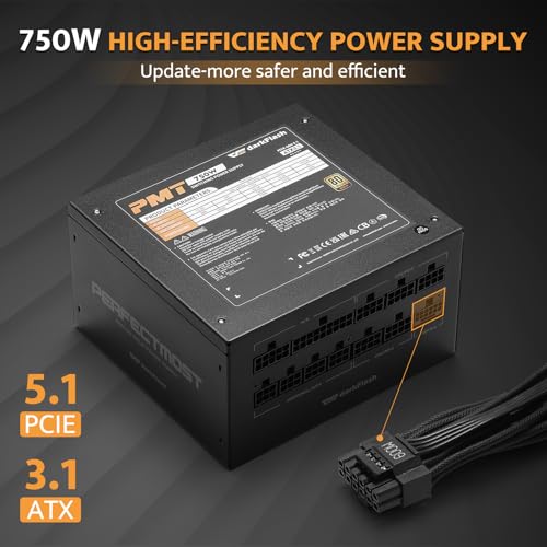 darkFlash PMT750 Fully Modular Power Supply ATX 3.1& PCIe 5.1 Ready, 12VHPWR Cable Included, 100% Japanese 105°C Capacitors, 80 Plus Gold Gaming PSU, Compact 150mm Size, 5 Year Warranty(Black) - Image 2