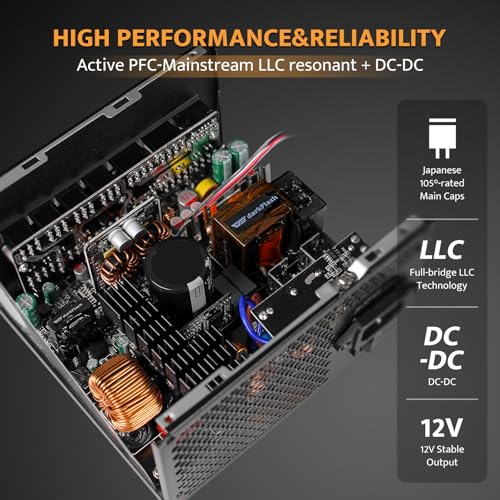 darkFlash PMT750 Fully Modular Power Supply ATX 3.1& PCIe 5.1 Ready, 12VHPWR Cable Included, 100% Japanese 105°C Capacitors, 80 Plus Gold Gaming PSU, Compact 150mm Size, 5 Year Warranty(Black) - Image 5