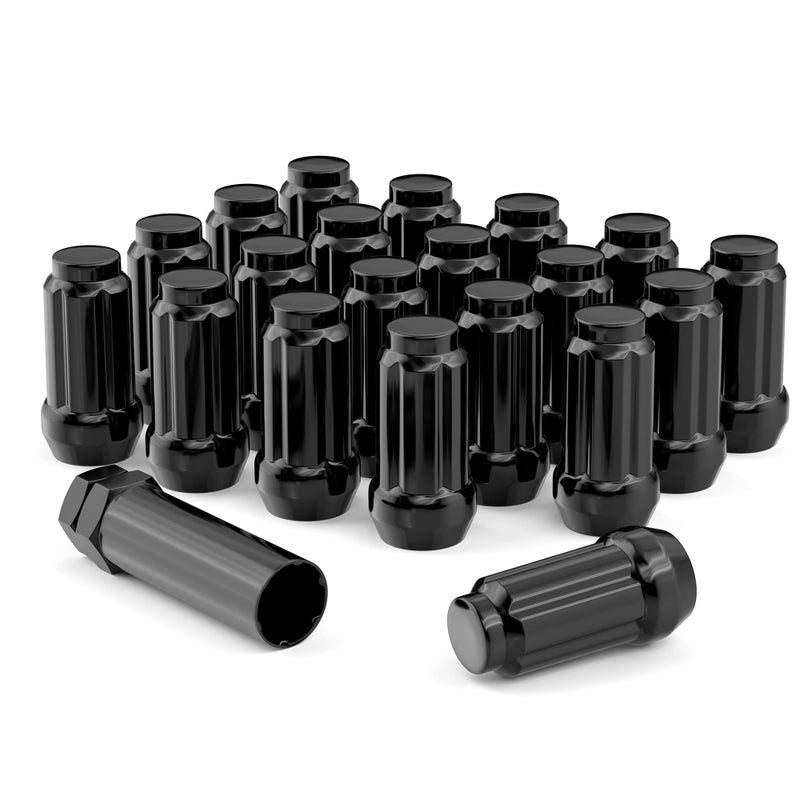 EZISOE 20PCS 12x125 Thread Size Black Wheel Lug Nuts Closed End Bulge Acorn Wheel Lug Nuts for G35 G37 350Z 370Z Outback Forester with Socket Key
