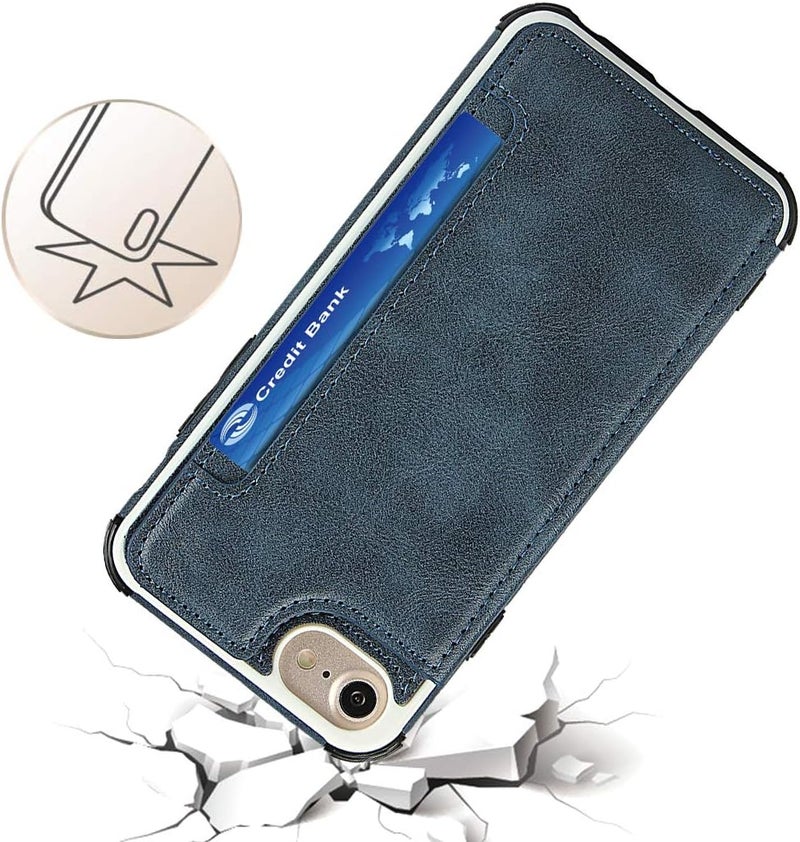 iCoverCase for iPhone 6/6s/7/8/SE 2020/SE 2022 Case, Wallet Card Holder Case Card Slots Wrist Strap PU Leather Flip Shockproof Cover for iPhone 6/6s/7/8/SE 2020/SE 2022 - Blue - Image 5