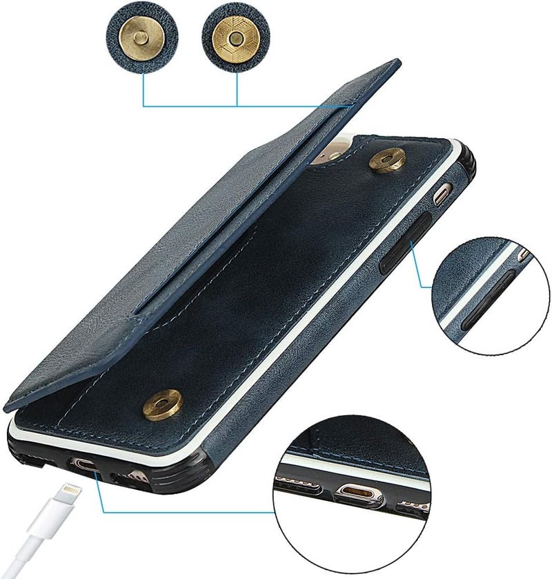 iCoverCase for iPhone 6/6s/7/8/SE 2020/SE 2022 Case, Wallet Card Holder Case Card Slots Wrist Strap PU Leather Flip Shockproof Cover for iPhone 6/6s/7/8/SE 2020/SE 2022 - Blue - Image 2