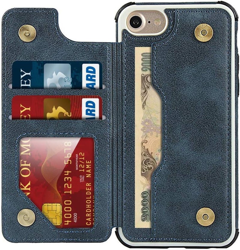 iCoverCase for iPhone 6/6s/7/8/SE 2020/SE 2022 Case, Wallet Card Holder Case Card Slots Wrist Strap PU Leather Flip Shockproof Cover for iPhone 6/6s/7/8/SE 2020/SE 2022 - Blue - Image 3