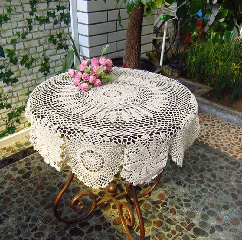 Damanni Cotton Handmade Crochet Lace Tablecloth Doilies DoilyRoundBeige35 Inch