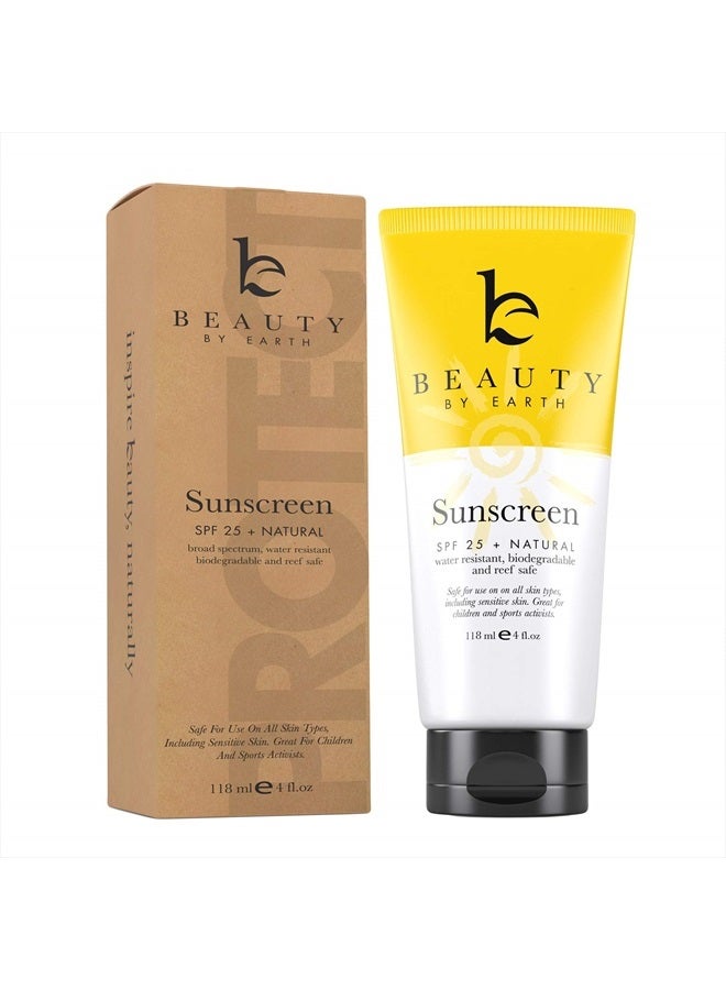Beauty by Earth Mineral Sunscreen SPF 25 - Zinc Oxide Sunscreen, Baby Sunscreen, Kids Sunscreen, Reef Friendly Sunscreen, Sun Screen With Natural Sunscreen & Organic Sunscreen Lotion Ingredients, Zinc Sunscreen Kids - Image 1