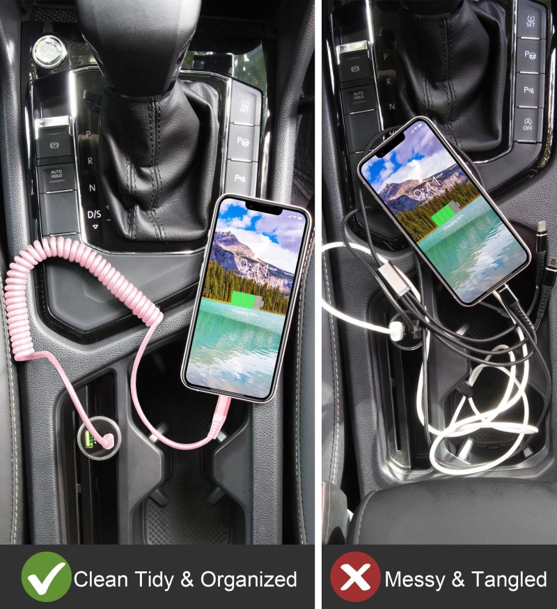 KIYODA iPhone Charger Cable for Car 3FT, 2Pack Coiled Coiled Lightning Cable [Apple MFi Certified] iPhone Cable Compatible with iPhone14/13/12/11 Pro Max/XS MAX/XR/XS/X/8/7/Plus-Pink - Image 5