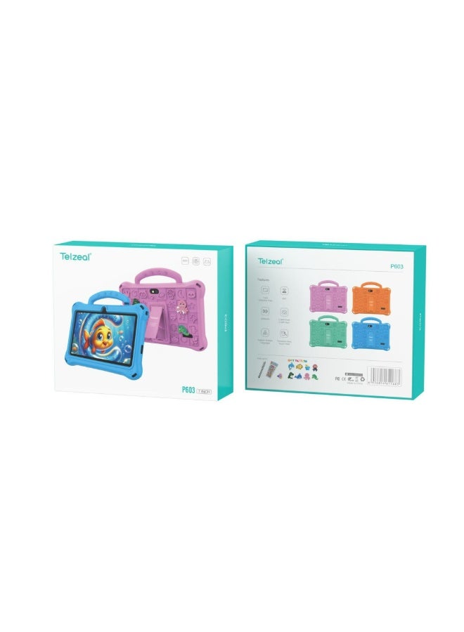 Telzeal P603 Kids Tablet – 7 Inch Display (6+128GB) 1024x600 HD Display, Wi-Fi, 3000mAh Battery, 2MP Front & Rear Cameras, Tempered Glass & Touch Panel + Free Gifts- Green