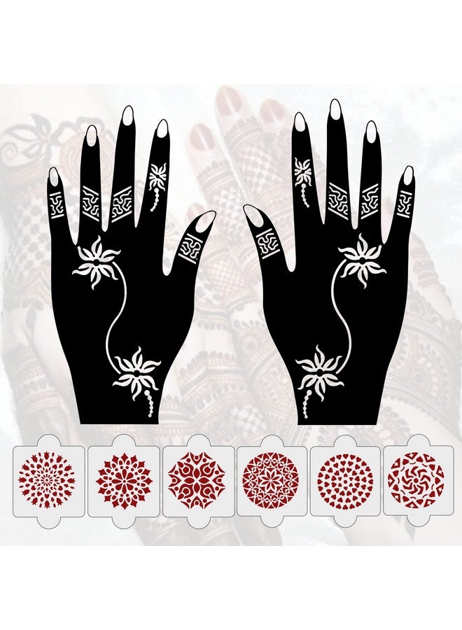 ivana's Pack Of 8 Pcs (2 Pcs Heena Stencil Tatto + 6 Pcs Laser Cut Pvc Reusable Heena Stencils), Heena Mehandi Sticker, Mehandi Stickers For Full Hand For Women, Girls And Kids, Easy To Apply, Niv-010 - Image 1