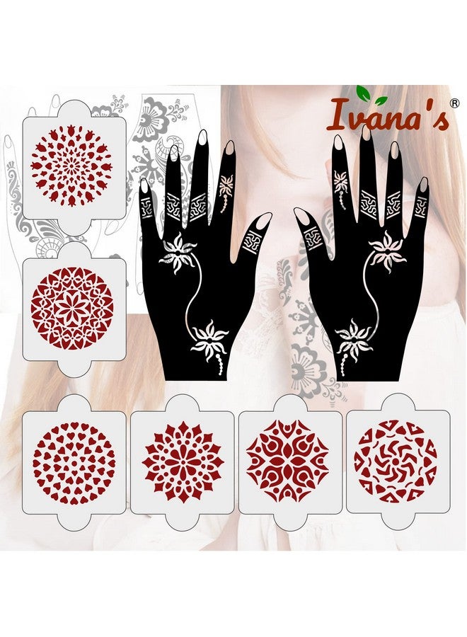 ivana's Pack Of 8 Pcs (2 Pcs Heena Stencil Tatto + 6 Pcs Laser Cut Pvc Reusable Heena Stencils), Heena Mehandi Sticker, Mehandi Stickers For Full Hand For Women, Girls And Kids, Easy To Apply, Niv-010 - Image 4