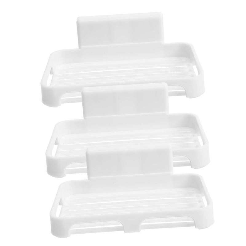 Self Adhesive Soap Rack with Draining Tray White Plastic Wall Mounted Bathroom Organizer - Image 2