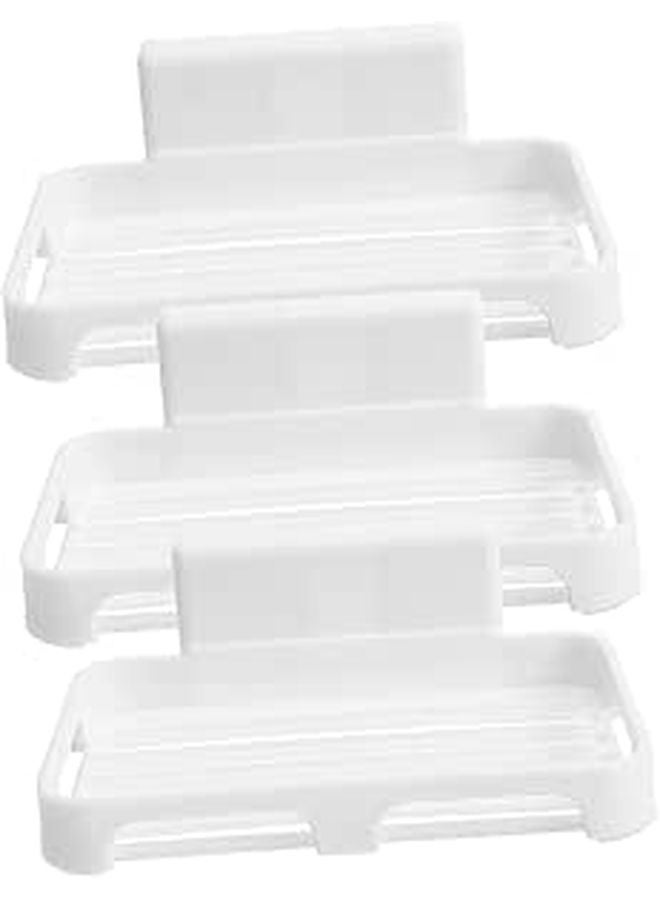 Self Adhesive Soap Rack with Draining Tray White Plastic Wall Mounted Bathroom Organizer - Image 1