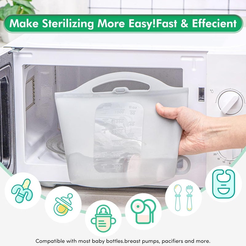 2 grey 1.5L silicone microwave steam sterilization fresh-keeping bags, reusable, suitable for milk bottles and accessories, and can be used for home travel - Image 5