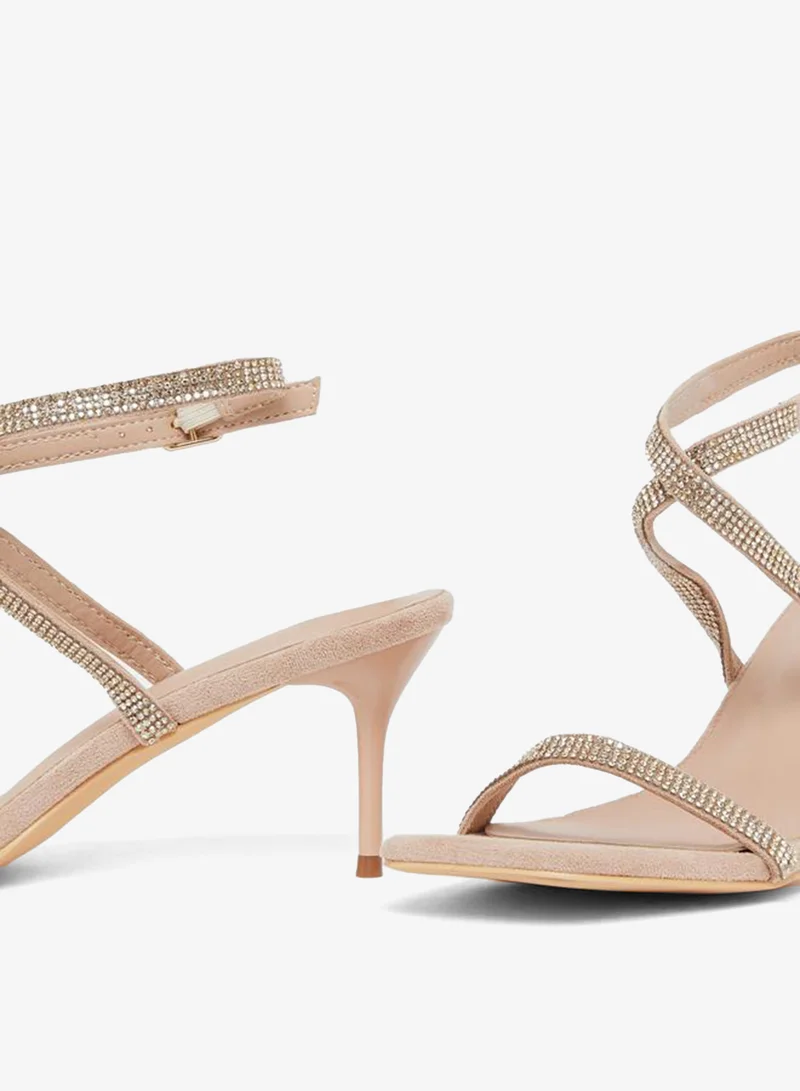 Styli Women Beige Embellished Ankle Strap Sandals