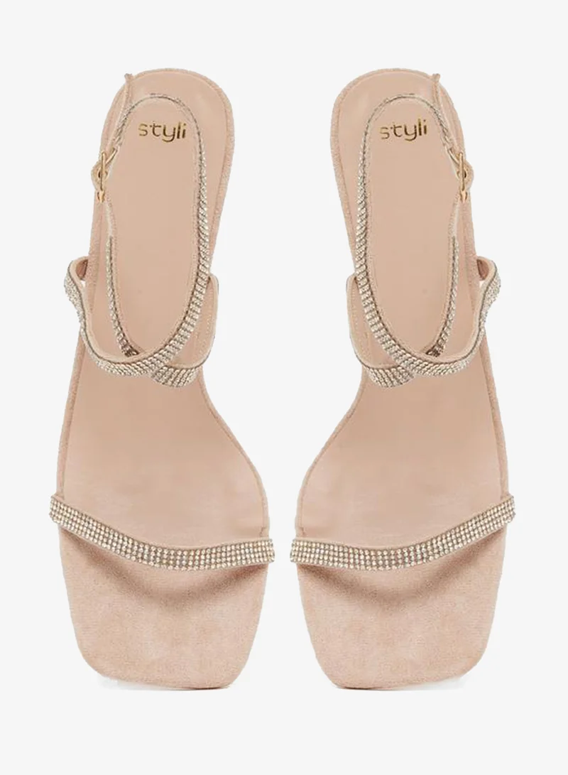 Styli  Women Beige Embellished Ankle Strap Sandals for Women | Best Price UAE