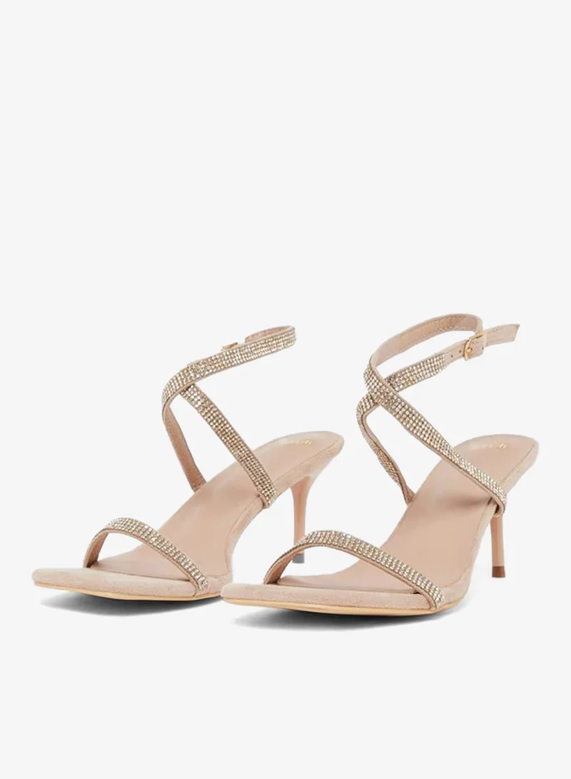 Styli Women Beige Embellished Ankle Strap Sandals