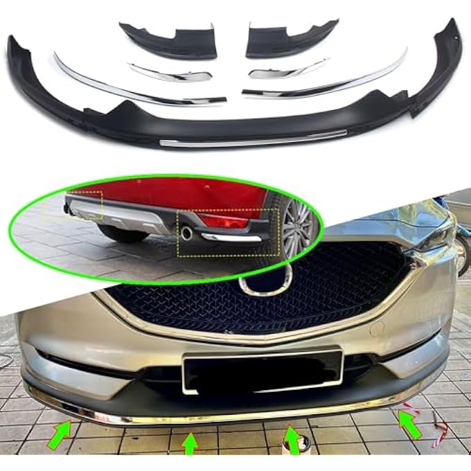 FINMOKAL Car Front Rear Skid Plate Bumper Board Guard Bars Trim Compatible with Mazda CX-5 CX5 2017-2019 (Black+Chrome) - Image 2