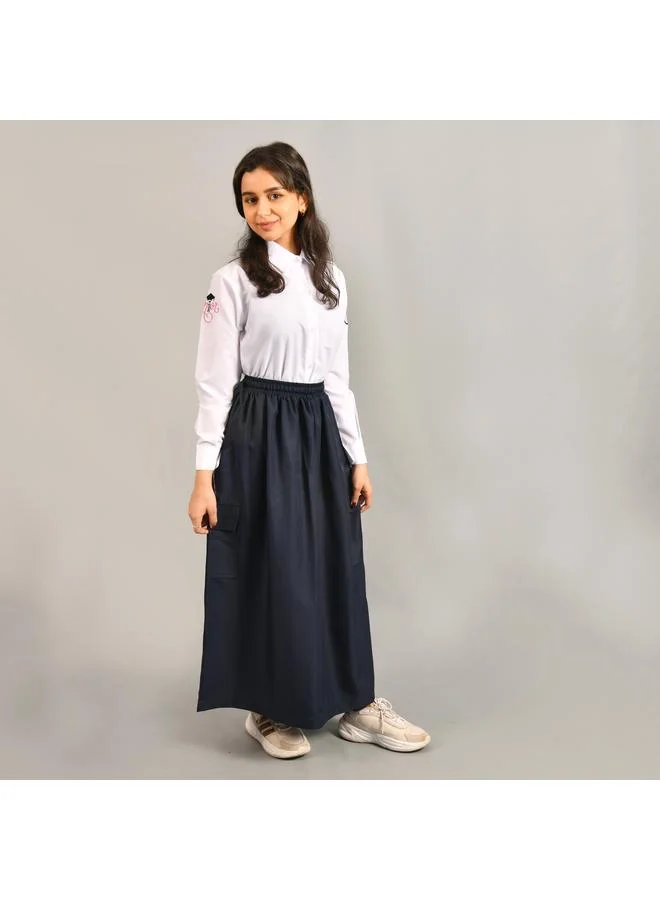 HAWRAA ABAYA تنورة كاجوال ميدي باللون الكحلي  بجيوب جانبية  ورباط على الخصر