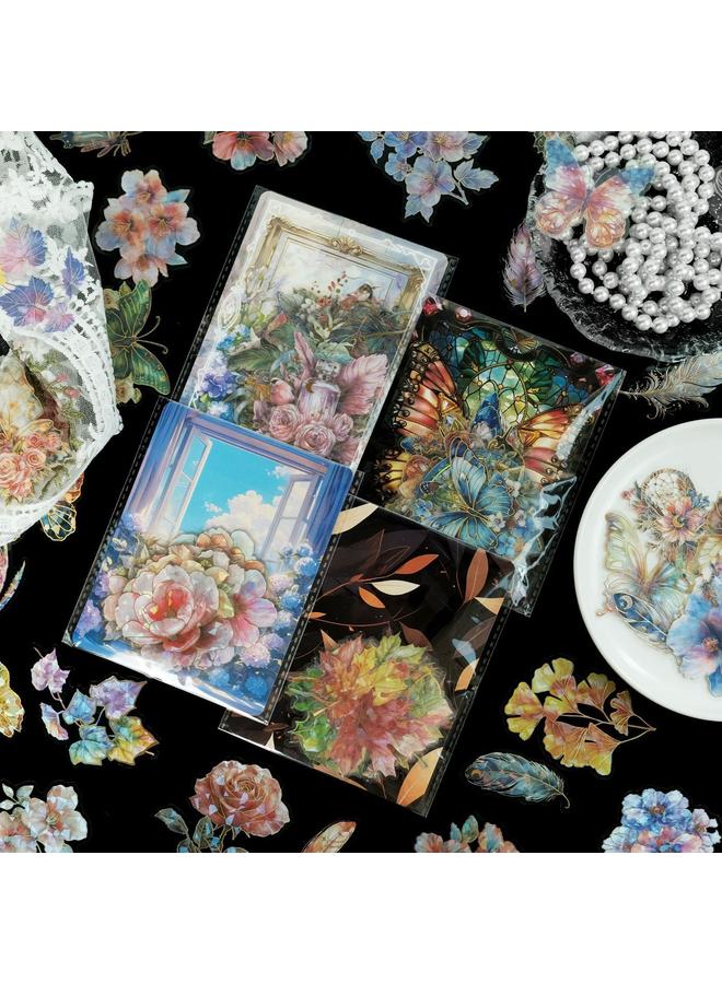 Bluejw 30 PET Gilded Gilded Hand Account Stickers Retro Flower Leaves Children Waterproof Hand Account Goo Card Material Stickers - Image 5