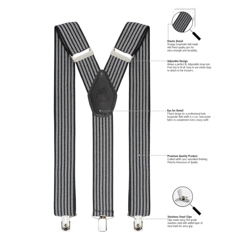 Peluche Striped black color suspender for mens |FreeSize - 3.5cm width and 110cm length - Image 3