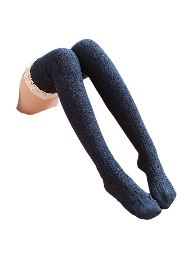 Generic - Cute Lolita Thigh-High Socks Lace Twist Knit Black - Image 1
