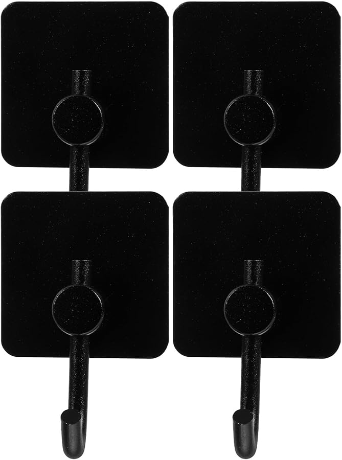 4Pcs Black 304 Stainless Steel Self Adhesive Wall Hooks No Drilling For Bathroom Kitchen - Image 1
