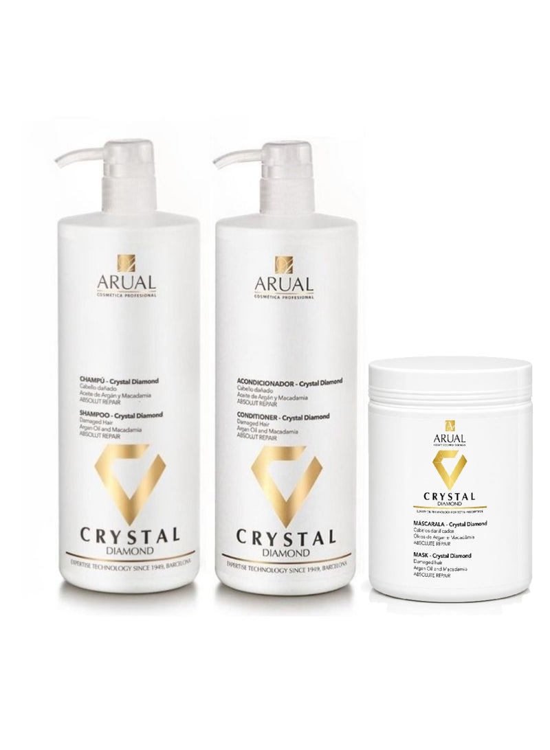 ARUAL Crystal Diamond Absolute Repair 3-Piece Hair Care Set - Shampoo 1000 ml, Conditioner 100 ml& Mask 500 ml for Damaged Hair - Image 1