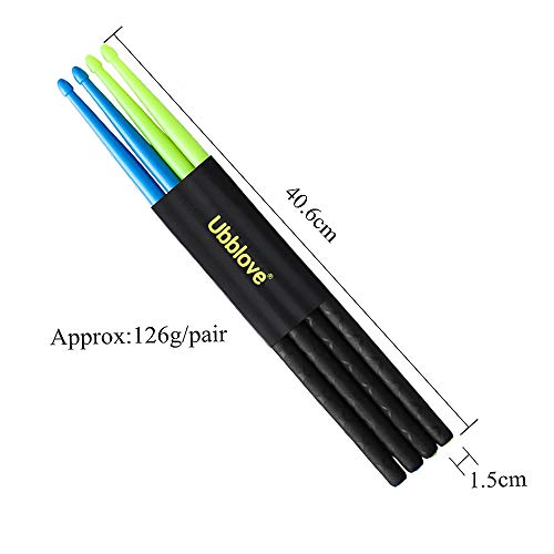 Ubblove Nylon Drumsticks 5A 2 pair with ANTI-SLIP Handles for Drum Light Durable Plastic Exercise 2 Pair Drum Sticks for Kids Adults Musical Instrument Percussion Accessories (Blue and Green) - Image 5