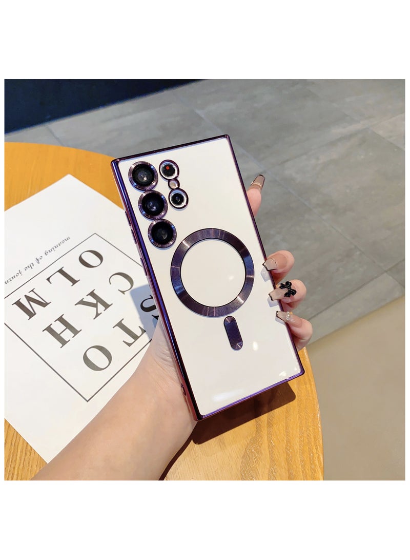 Classic Plating Magnetic Magsafe Wireless Transparent Clear Case for Samsung Galaxy S22 Ultra Dark purple