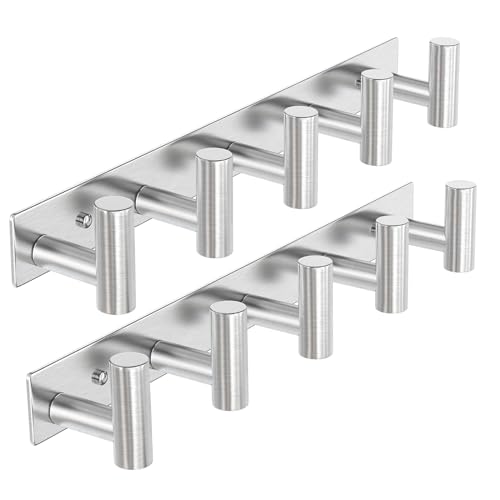 VAEHOLD Silvery Hat and Coat Wall Mount Rack 5 Hooks for Robes Bags Keys and Towels Bathroom Towel Hanger Organizer 2 Pack - Image 1