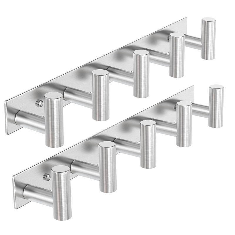 VAEHOLD Silvery Hat and Coat Wall Mount Rack 5 Hooks for Robes Bags Keys and Towels Bathroom Towel Hanger Organizer 2 Pack - Image 2