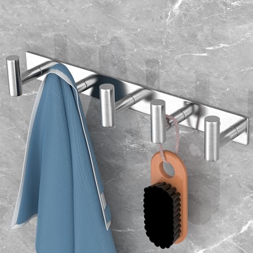 VAEHOLD Silvery Hat and Coat Wall Mount Rack 5 Hooks for Robes Bags Keys and Towels Bathroom Towel Hanger Organizer 2 Pack - Image 3