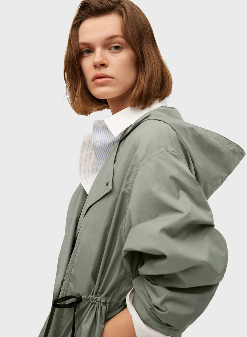 MANGO Drawstring Detail Longline Coat