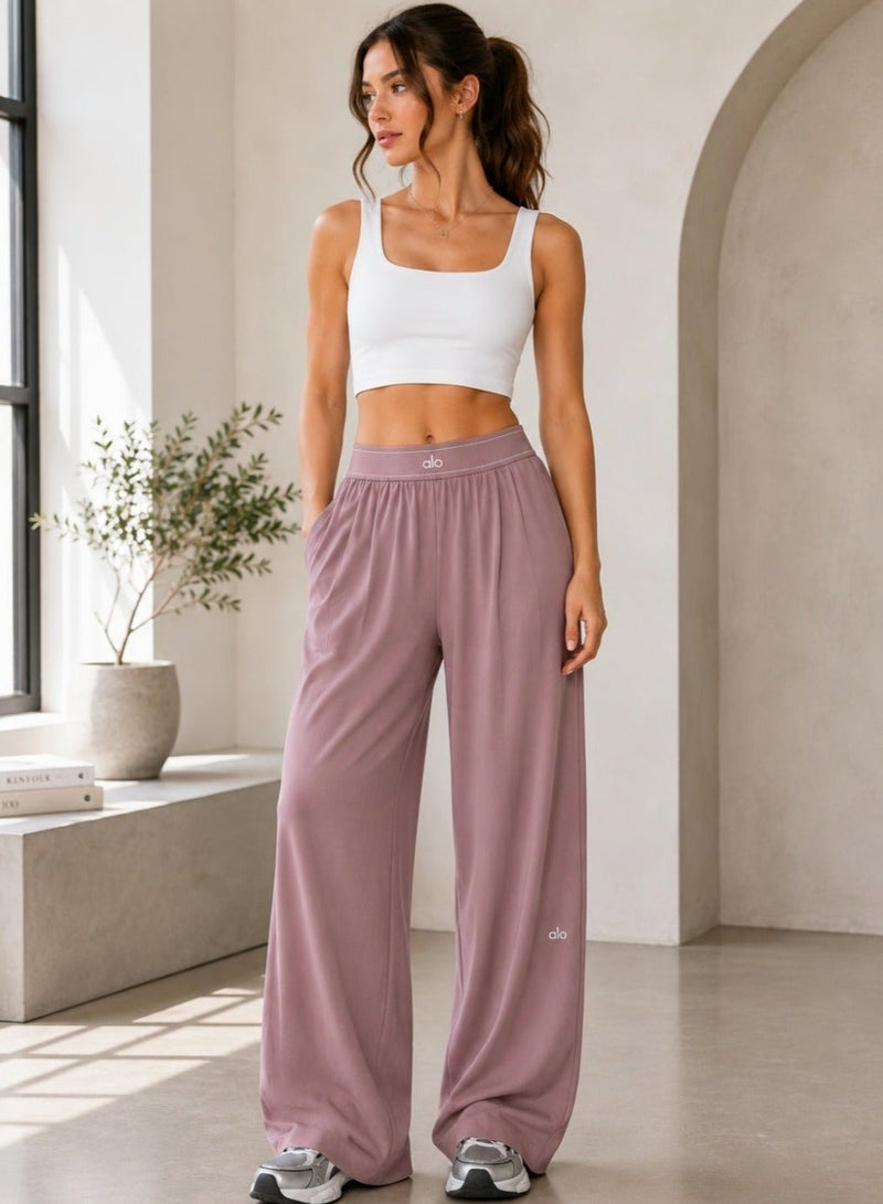 Alo Yoga Women's High-Waist Wide Leg Lounge Pants – Lightweight Relaxed Fit Casual Travel, Yoga & Everyday Wear Trousers with Side Pockets – Lotus Root Starch– Suit Up Trouser (Regular) - Image 2