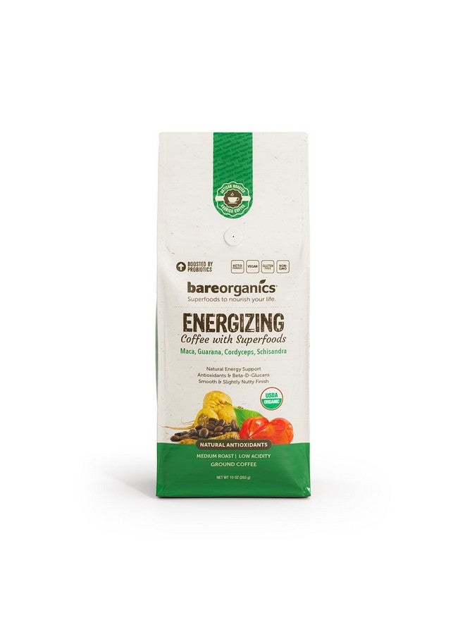 BareOrganics BareOrganics Artisan Ground ENERGIZING Bagged Coffee with Superfoods, Medium Roast, Non-GMO & Gluten-free, Maca, Guarana, Cordyceps & Schisandra, 10 oz  - Image 1