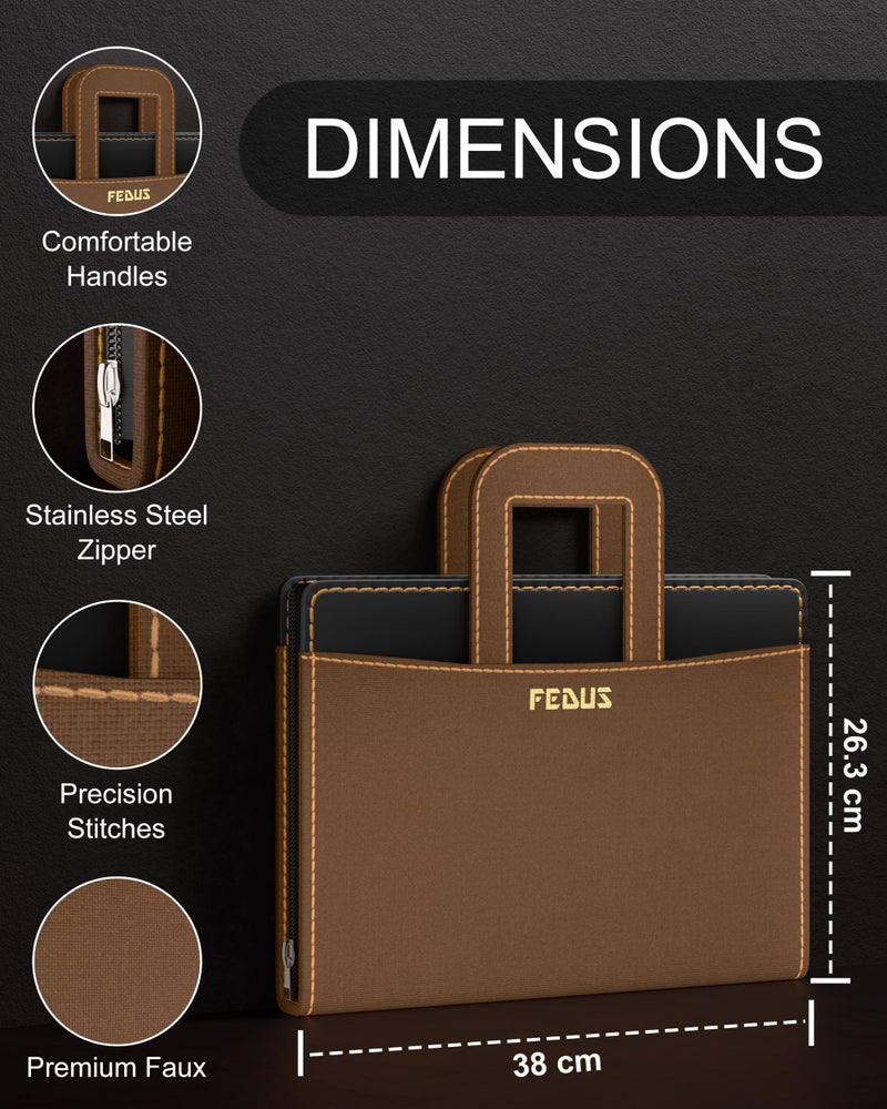 FEDUS Files for Documents 20 Leafs Foolscap Size (Bigger Than A4 Size) 4 Ring File with Hidden Handle Multipurpose Leatherette Portfolio Professional Executive Document File Folder for certificates - Image 3