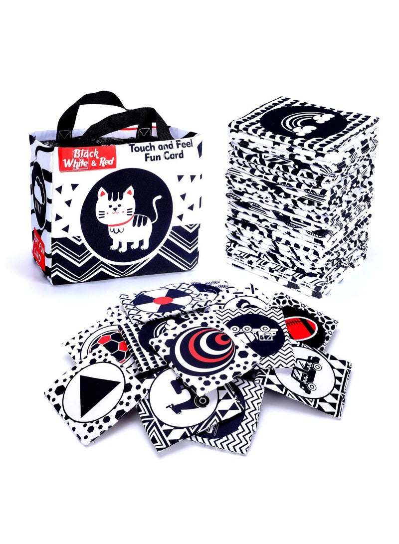 Black and White Soft Cloth Flash Cards for Babies, Nontoxic Fabric High Contrast Toys Visual Recognition with Storage Bag Early Educational Toy Washable Newborns Toys Gift for Baby 0+ Month(24 Pack)