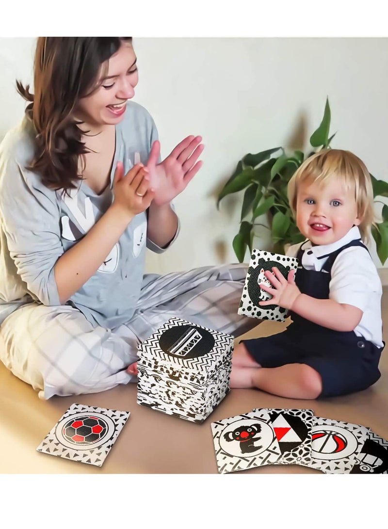 Black and White Soft Cloth Flash Cards for Babies, Nontoxic Fabric High Contrast Toys Visual Recognition with Storage Bag Early Educational Toy Washable Newborns Toys Gift for Baby 0+ Month(24 Pack)