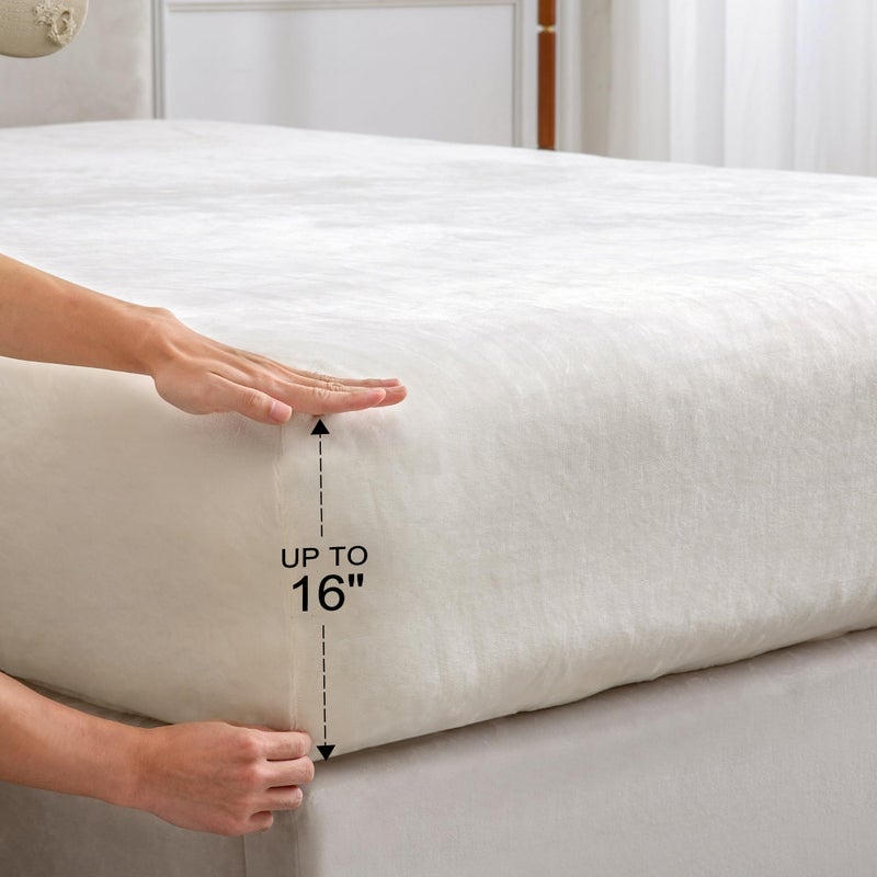 بيديليت صفائح الفانيلا البديليت ذات الحجم المزدوج أبيض - صفائح الصوف الناعمة الفائقة وضعت رقيقة من 3 قطعة (تضمين ورقة مسطحة من ورقة 1 وسادة) - Image 4