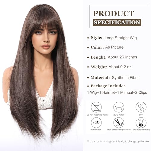 Esmee Long Chocolate Brown Straight Wig for Women Natural Looking Synthetic Heat Resistant Fiber Wig for Daily Party Use - Image 3