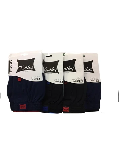 Tutku Men's Combed Cotton Plain Boxers 2 Colors Pack of 4 (2 Black - 2 Navy Blue)
