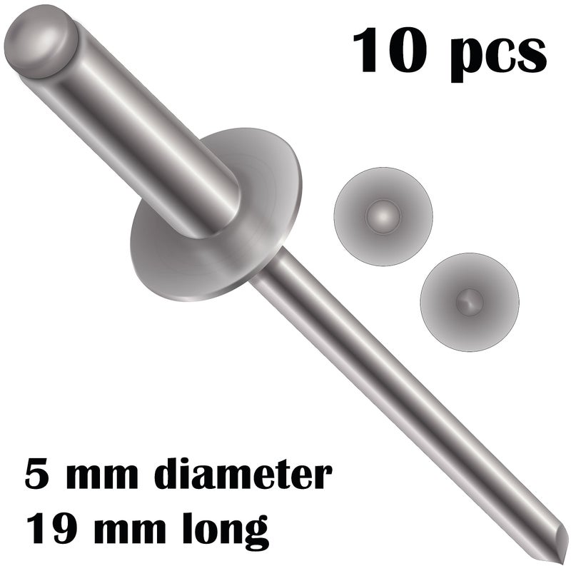 LauTech 5mm x 19mm Pop Rivets Rivet with Large Flange Rivets (10 Pack) - Blind Rivet, Large Head Dome Rivets with Aluminium Body and Steel Mandrel for Metal, Tinplate, Metal Fastening - Push Rivets - Image 2