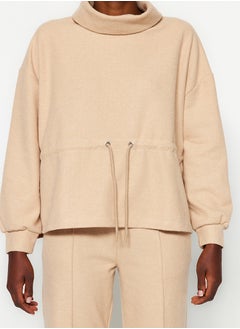 trendyol Beige Thessaloniki/Knitwear Look High Neck Gathered Regular/Regular Fit Knitted Sweatshirt TWOAW24SW00146  - Image 3