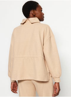 trendyol Beige Thessaloniki/Knitwear Look High Neck Gathered Regular/Regular Fit Knitted Sweatshirt TWOAW24SW00146  - Image 5