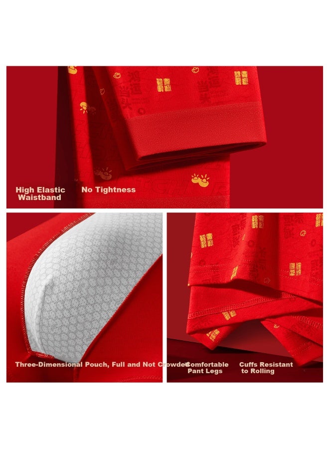 Modal Men's Red Underwear Pure Cotton Antibacterial Cordyceps Crotch Lucky Year Horse Year Wedding Bright Red Boxer Shorts Gift Box - Image 3