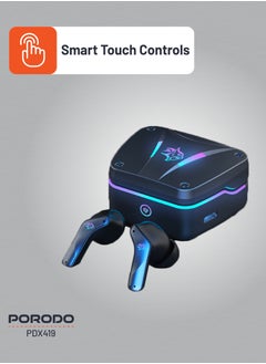 porodo Gaming Earbuds Ultra Low Latency with Dual Mic ENC and RGB Lights / Game Music & calls / Smart Touch Controls - Black  - Image 4