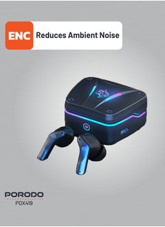 porodo Gaming Earbuds Ultra Low Latency with Dual Mic ENC and RGB Lights / Game Music & calls / Smart Touch Controls - Black  - Image 5