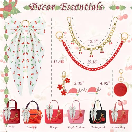 WUQID 5PCS Tote Bag Charms Kit, Bag Accessories for YETI Camino 20/35/50 Carryall & Bogg Beach Tote Bag Decor Kit, Bow, Plush Ball, Flowers Charm, Cuba & Decorative Chain for Girls Women - Image 2